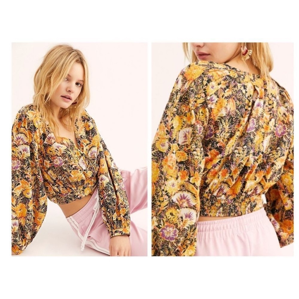 Free People Yellow Floral Blouse